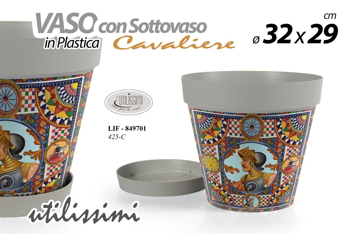 8025569849701 VASO PIANTE GRASSE FIORI SEMI VIVAI PLASTICA SOTTOVASO SICILIA CAVALIERE 32*29cm - immagine 1