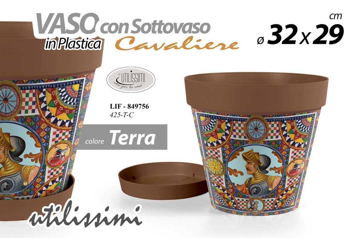 8025569849756 VASO PIANTE GRASSE FIORI SEMI VIVAI PLASTICA SOTTOVASO SICILIA CAVALIERE 32*29 - immagine 1