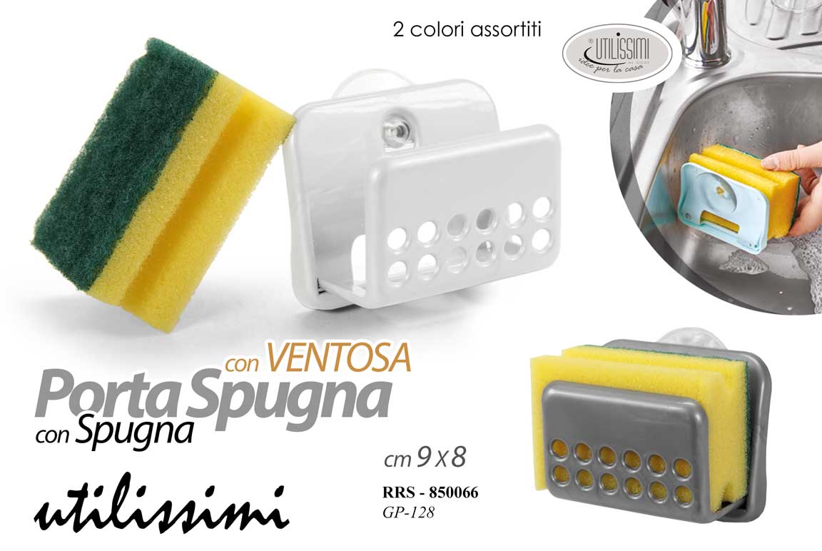 8025569850066 Porta spugna ventosa lavello cucina organizer interno vasca plastica ass 9x8 cm - immagine 1