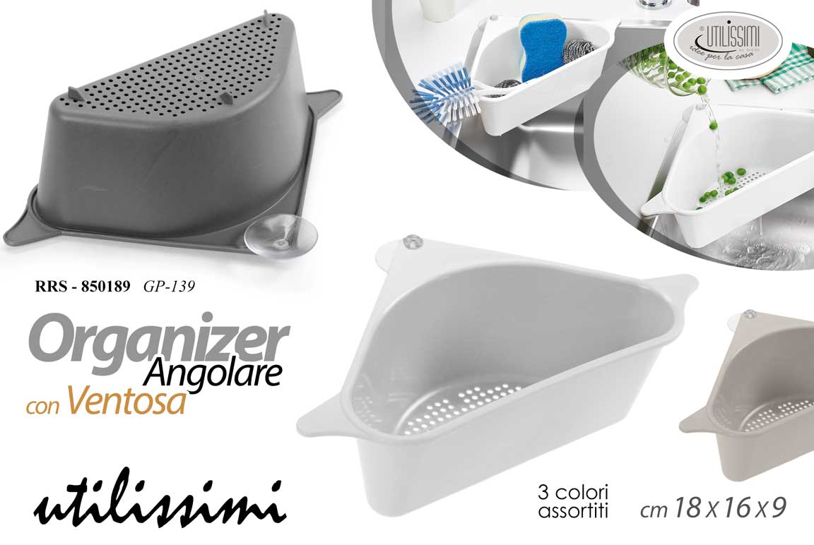 8025569850189 Porta spugne oggetti cucina lavello lavandino organizer plastica ventosa as 18cm - immagine 1