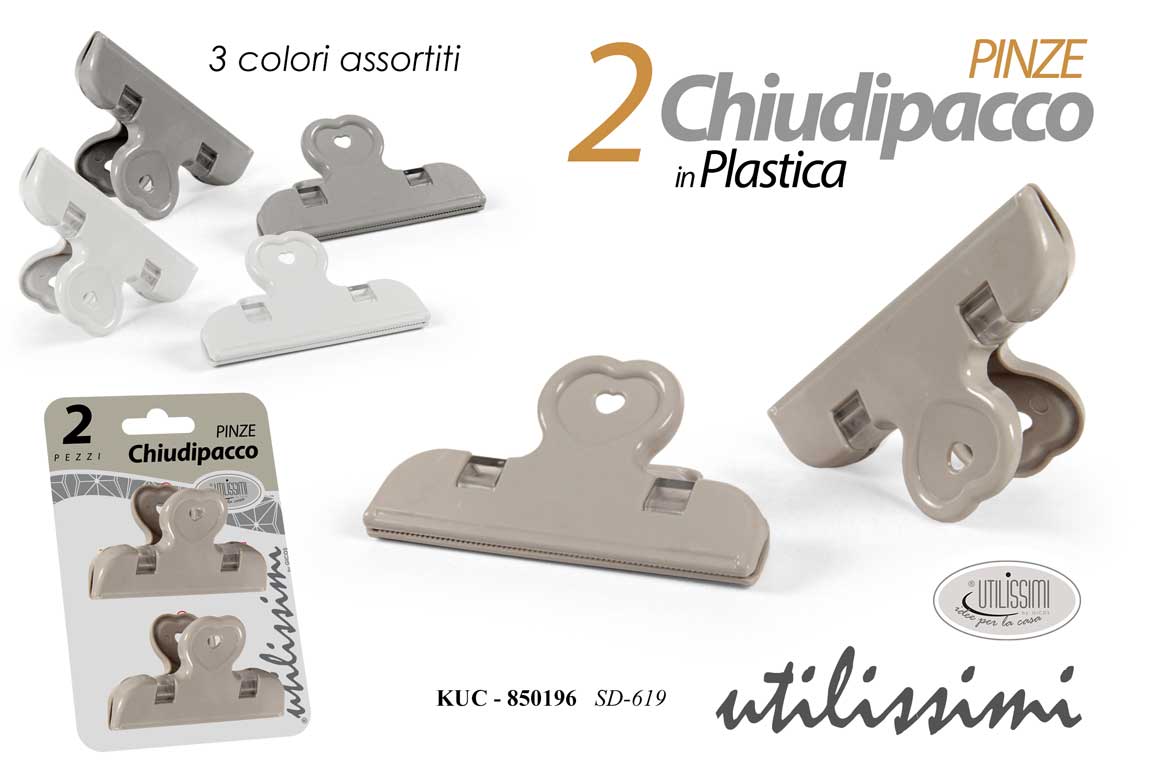 8025569850196 SET 2 PINZE CHIUDI PACCO PASTA MOLLETTE CLIP SACCHETTI CUCINA PLASTICA ALIMENTI - immagine 1