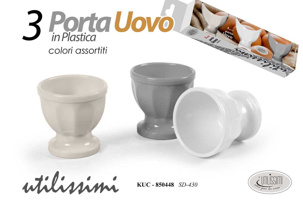 8025569850448 3 Porta uovo sodo colazione tavola cucina plastica moderna colorata ass 5 cm - immagine 1
