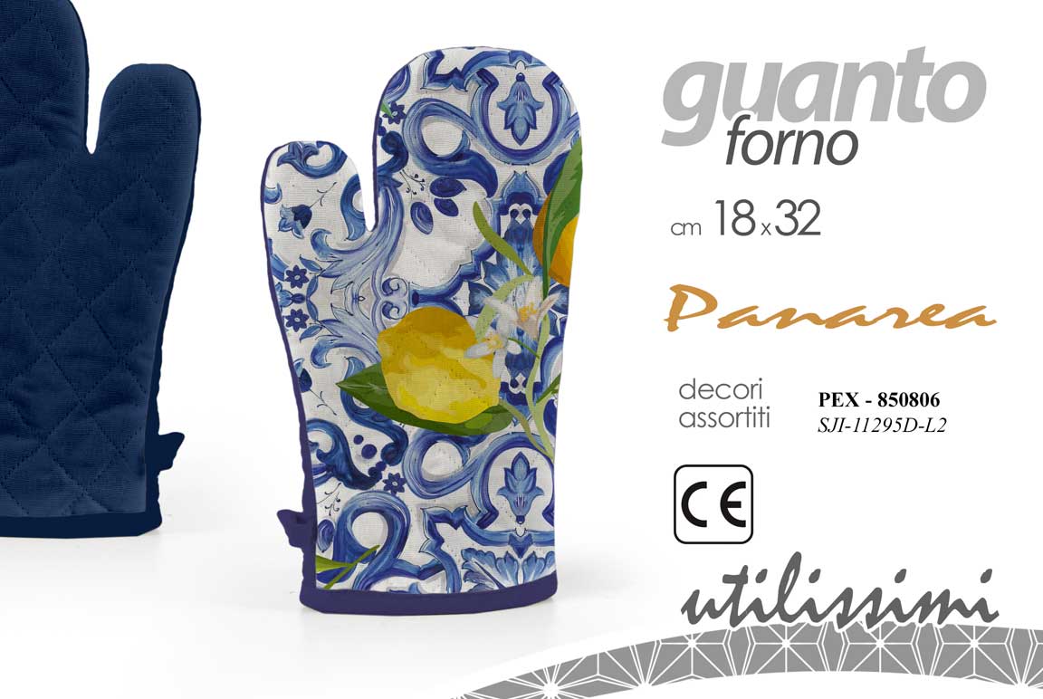 8025569850806 Guanto forno presina siciliana limoni azzurro mediterraneo cucina imbottito 32cm - immagine 1