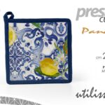Presina cucina forno deco sicilia limoni azzurro mediterraneo imbottita 20x20 cm