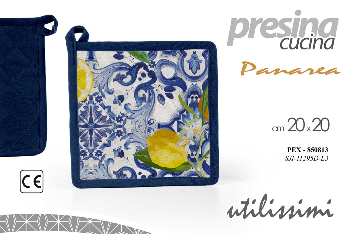8025569850813 Presina cucina forno deco sicilia limoni azzurro mediterraneo imbottita 20x20 cm - immagine 1
