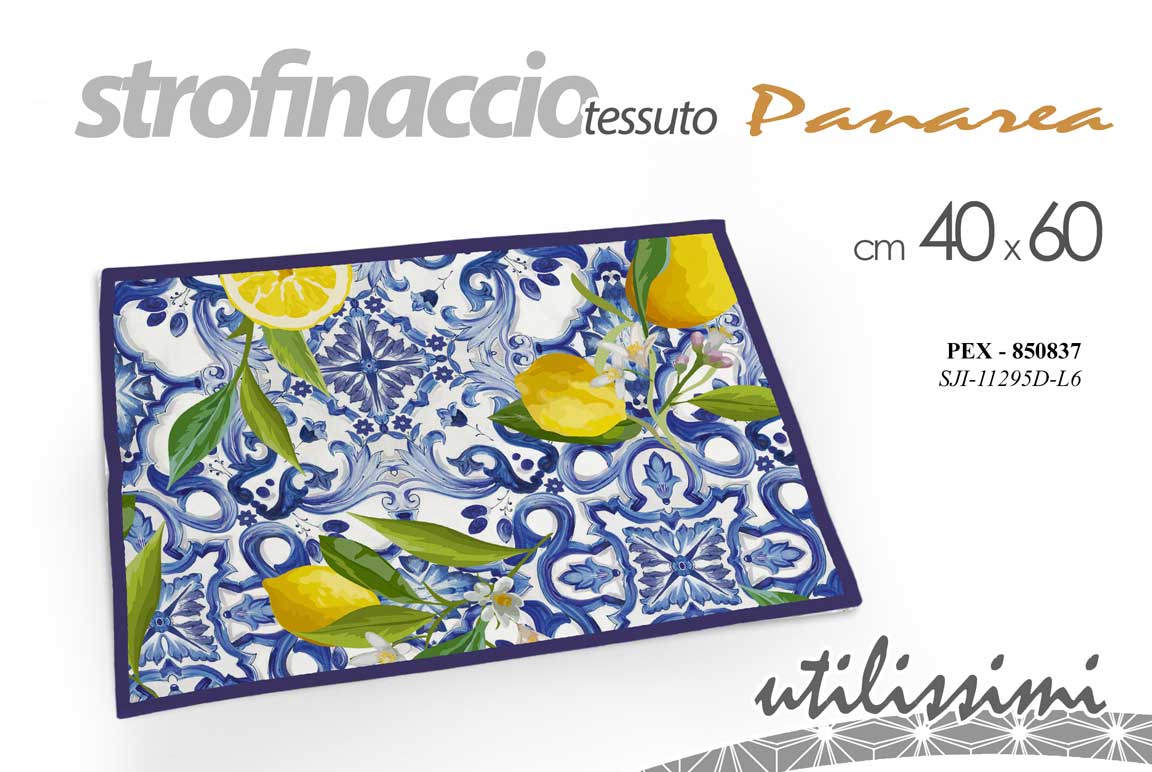 8025569850837 Strofinaccio canovaccio copriforno cucina limoni azzurro mediterra tessuto 60*40 - immagine 1
