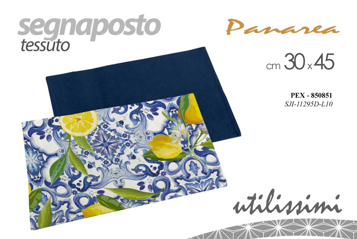 8025569850851 Tovaglietta americana segnaposto colazione tessuto limoni azzurro 45x30 cm - immagine 1