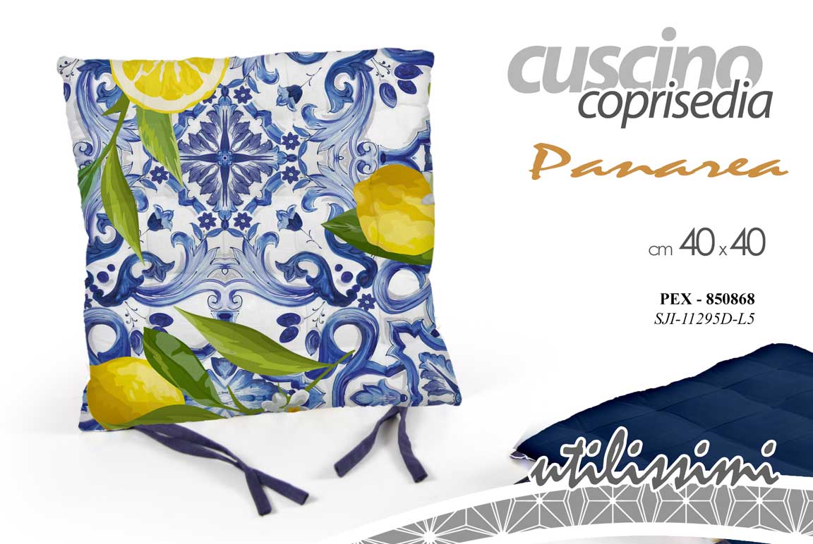 8025569850868 Cuscino coprisedia sedia siciliana limoni azzurro cucina giardino imbottito 40cm - immagine 1