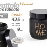 BARATTOLO Contenitore Vetro NERO MODERNO SATINATO + COPERCHIO HOME 425 ML 9 CM