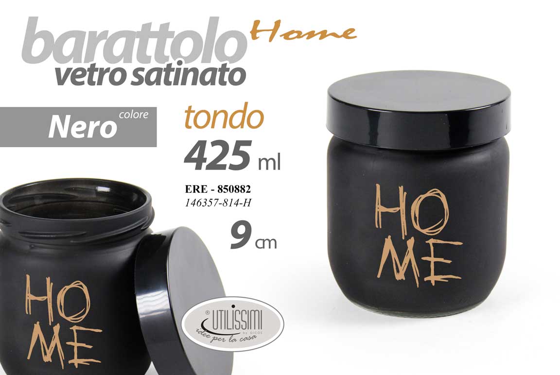 8025569850882 BARATTOLO Contenitore Vetro NERO MODERNO SATINATO + COPERCHIO HOME 425 ML 9 CM - immagine 1