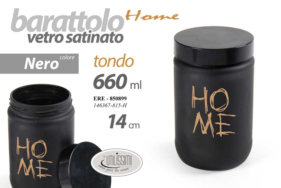 8025569850899 BARATTOLO Contenitore Vetro NERO HOME MODERNO SATINATO COPERCHIO 660 ML 14*9 CM - immagine 1