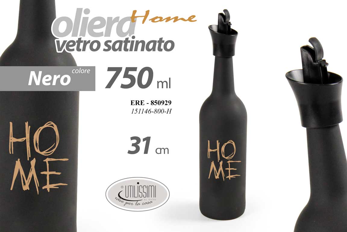 8025569850929 Oliera dosatore bottiglia olio aceto vetro nero cucina moderna tavola 31 cm - immagine 1