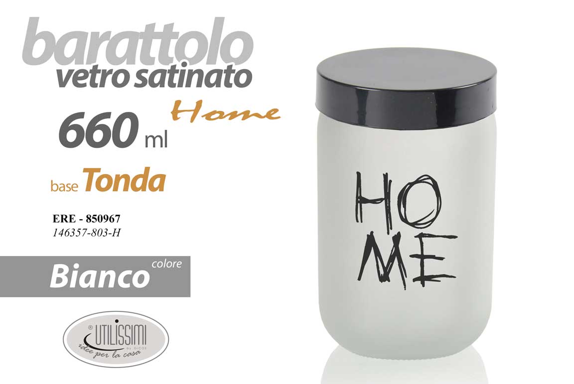 8025569850967 BARATTOLO Contenitore Vetro BIANCO HOME MODERNO SATINATO COPERCHIO 660 ML 14*9cm - immagine 1