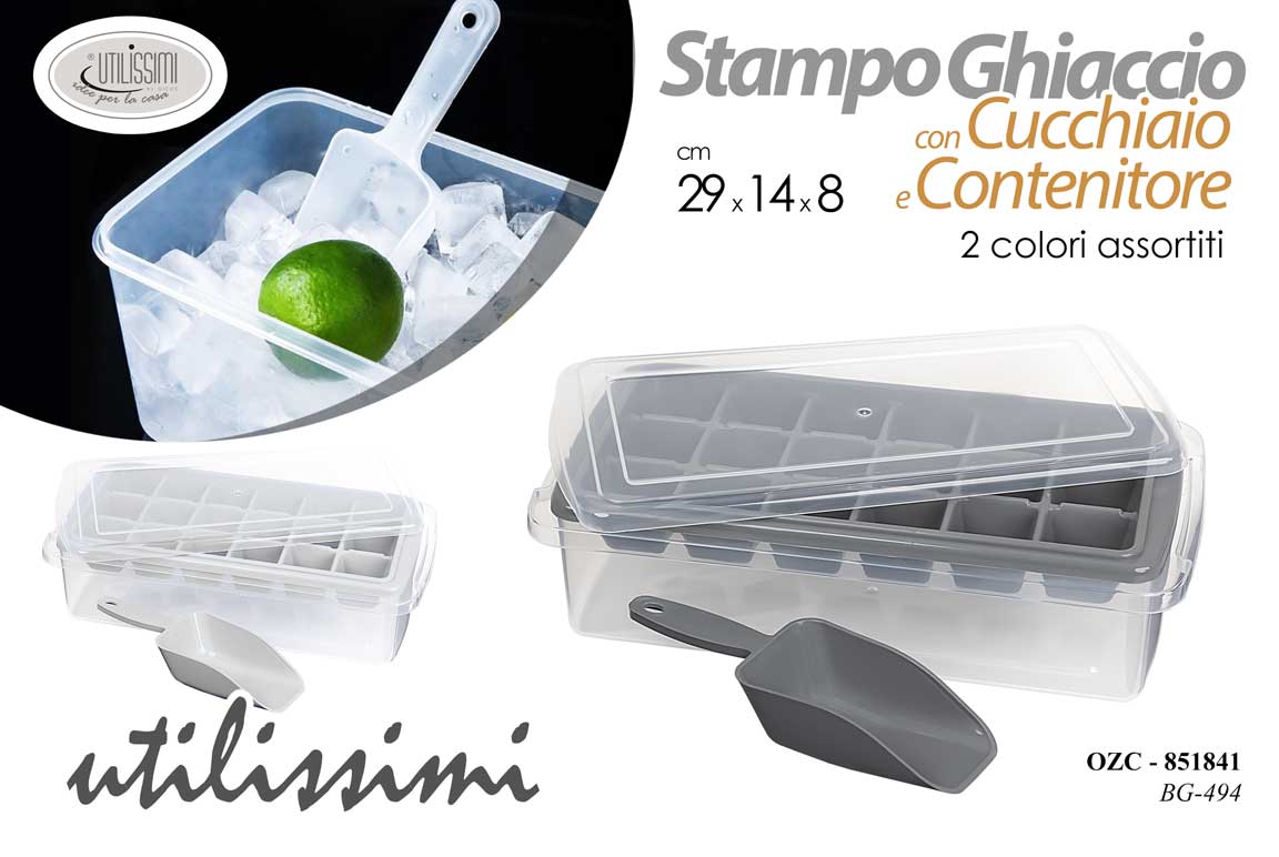 8025569851841 Stampo vaschetta ghiaccio con contenitore + cucchiaio freezer plastica ass 29 cm - immagine 1