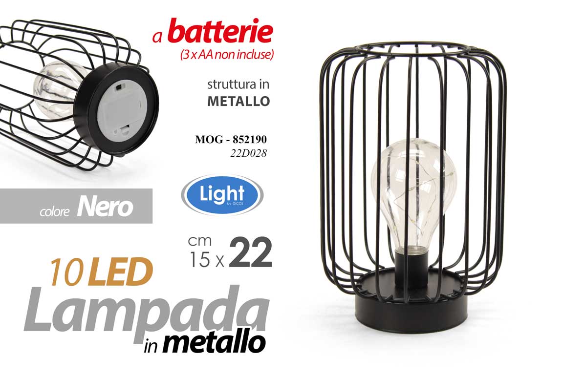 8025569852190 LAMPADA 10 LED LUMETTO ABAT JOUR TAVOLO COMODINO SCRIVANIA METALLO N GABBIA 22cm - immagine 1