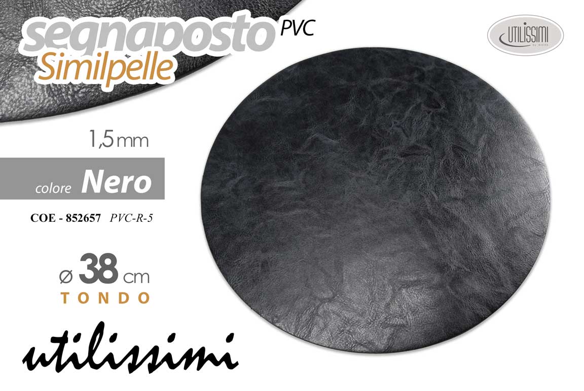 8025569852657 Segnaposto sottopiatto tondo tovaglietta similpelle elegante pvc nero ø 38 cm - immagine 1