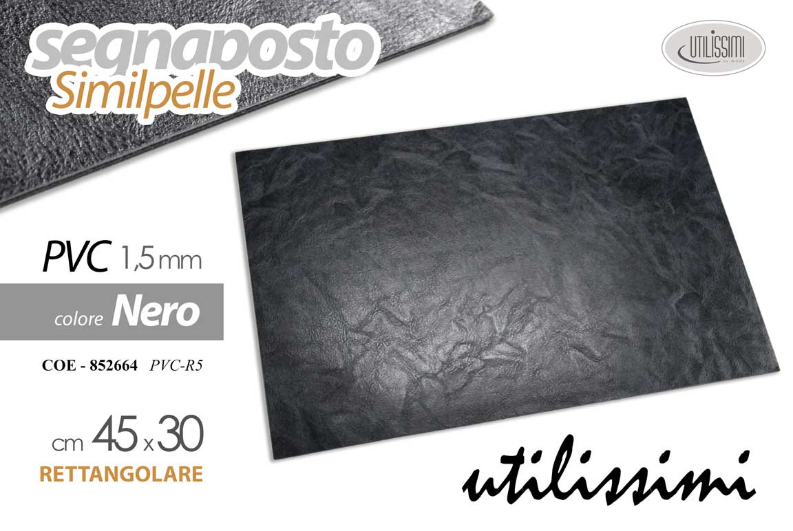 8025569852664 Segnaposto sottopiatto rettangolare tovaglietta americana nero ecopelle 45x30 cm - immagine 1