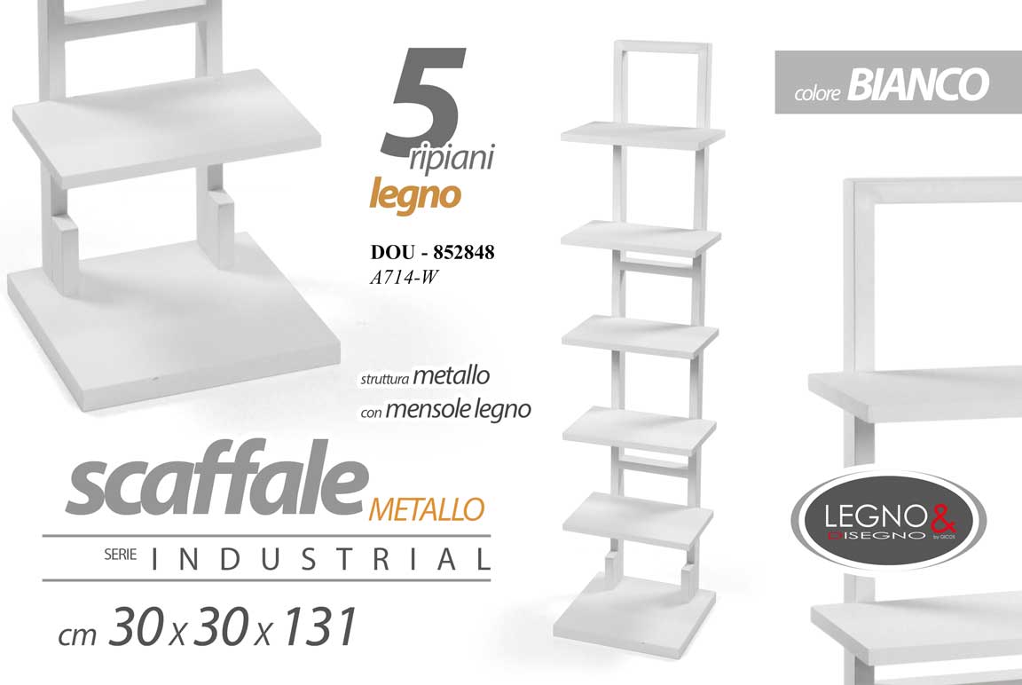 8025569852848 MOBILE LIBRERIA SCAFFALE MOBILETTO DESIGN BIANCO SLIM SALVASPAZIO h131*30*30 cm - immagine 1