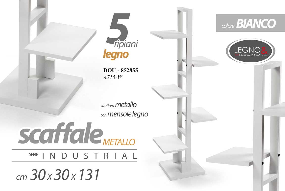 8025569852855 MOBILE LIBRERIA SCAFFALE MOBILETTO DESIGN BIANCO SLIM SALVASPAZIO 131*30*30 cm - immagine 1