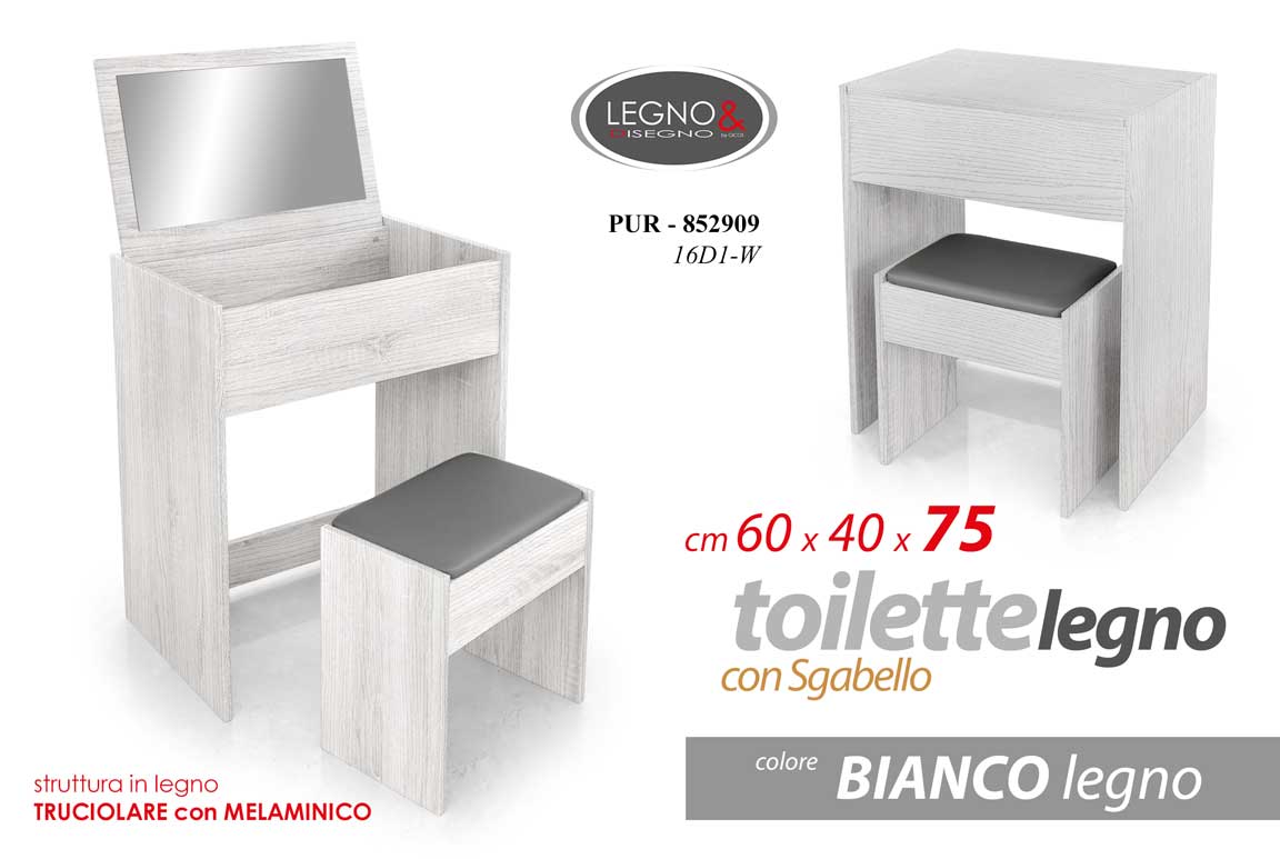 8025569852909 TAVOLO CONTENITORE CONSOLLE TRUCCO SPECCHIO TOILETTE SGABELLO LEGNO 60*40*H75 cm - immagine 1