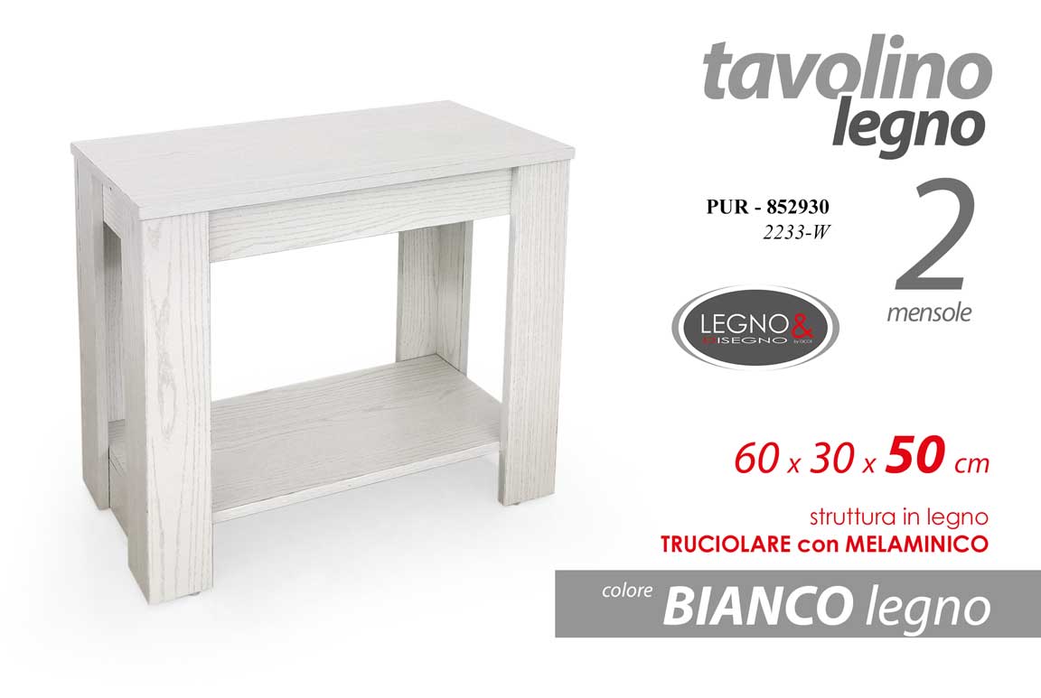 8025569852930 TAVOLINO TAVOLO MODERNO RIPIANO SALOTTO UFFICIO CAMERA BIANCO LEGNO 60*30*h50CM - immagine 1