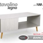 TAVOLINO SALOTTO DIVANO PORTA TV CAFFè MODERNO BIANCO PIEDI LEGNO 100*50*45CM