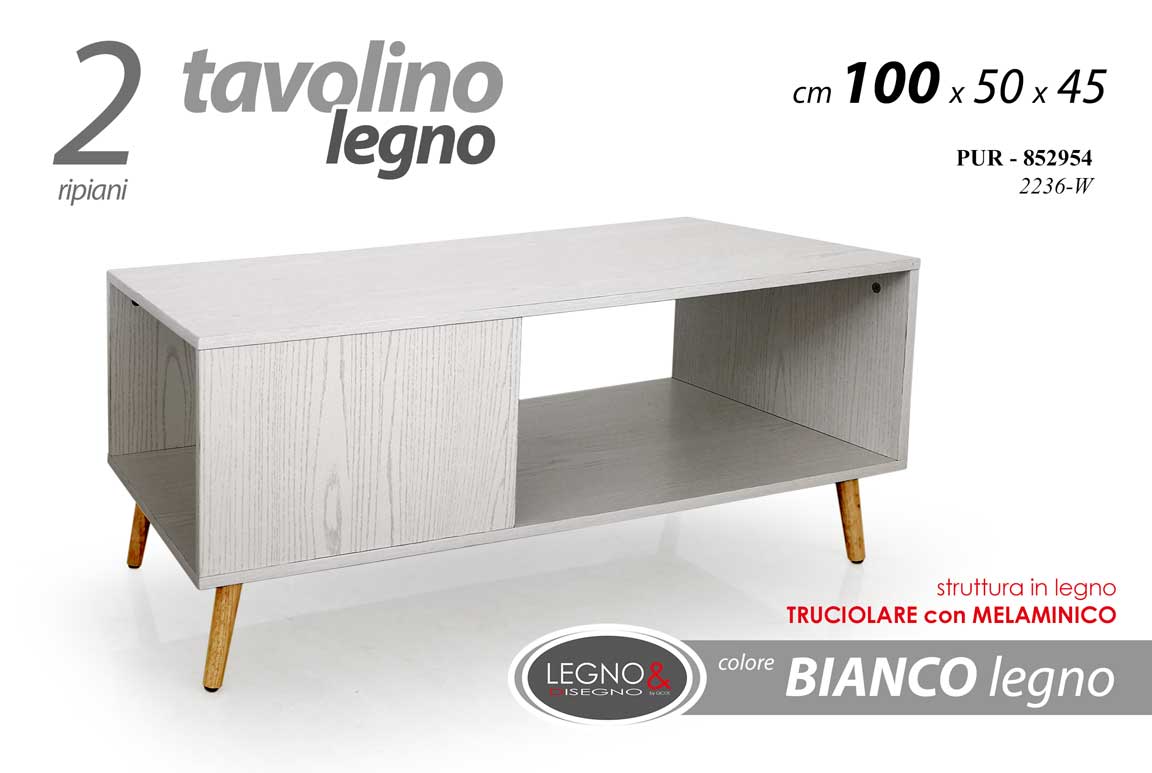 8025569852954 TAVOLINO SALOTTO DIVANO PORTA TV CAFFè MODERNO BIANCO PIEDI LEGNO 100*50*45CM - immagine 1