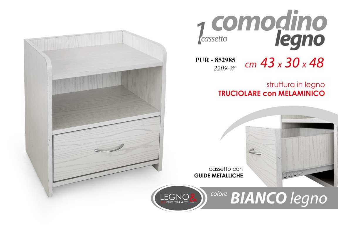 8025569852985 COMODINO Moderno Cassettiera CAMERA DA LETTO UFFICIO SALOTTO BIANCO h48*43*30cm - immagine 1