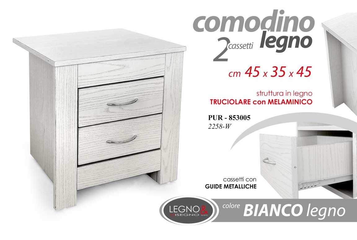 8025569853005 COMODINO Moderno Cassettiera CAMERA LETTO UFFICIO SALOTTO BIANCO 45*35*H45 - immagine 1
