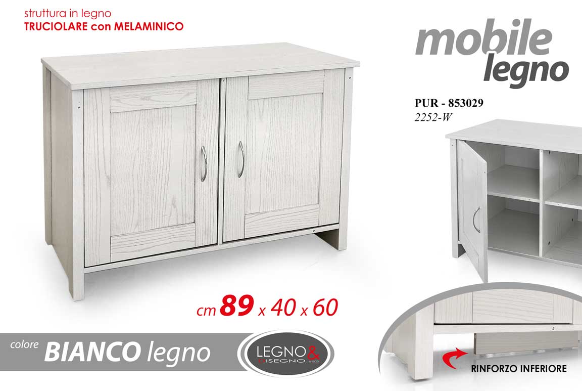 8025569853029 ARMADIO BASSO 2 ANTE RIPIANI MOBILE CUCINA SALOTTO BIANCO LEGNO 89*40*h60CM - immagine 1