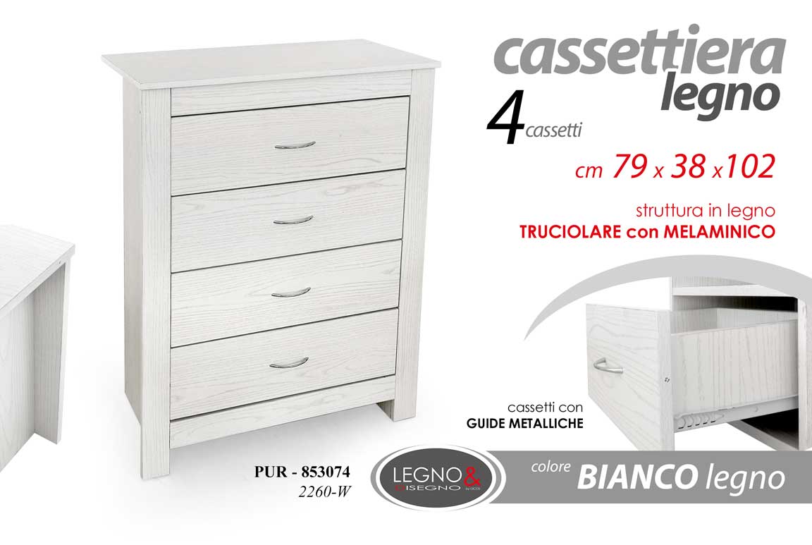 8025569853074 Cassettiera 4 CASSETTI Moderna CAMERA DA LETTO UFFICIO SALOTTO BIANCO 102*79*38 - immagine 1