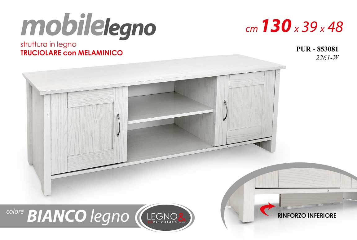 8025569853081 MOBILE PORTA TV MODERNO SALOTTO ANTE TAVOLO SALOTTO DIVANO BIANCO 130*39*H48 - immagine 1