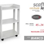 SCAFFALE MOBILETTO CON RUOTE CARRELLO CUCINA SALOTTO BAGNO BIANCO 45*24*H74cm
