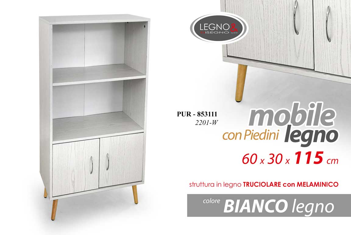 8025569853111 MOBILE ARMADIO SCAFFALE LIBRERIA MODERNO ROVERE BIANCO PIEDI LEGNO 115*60*30CM - immagine 1