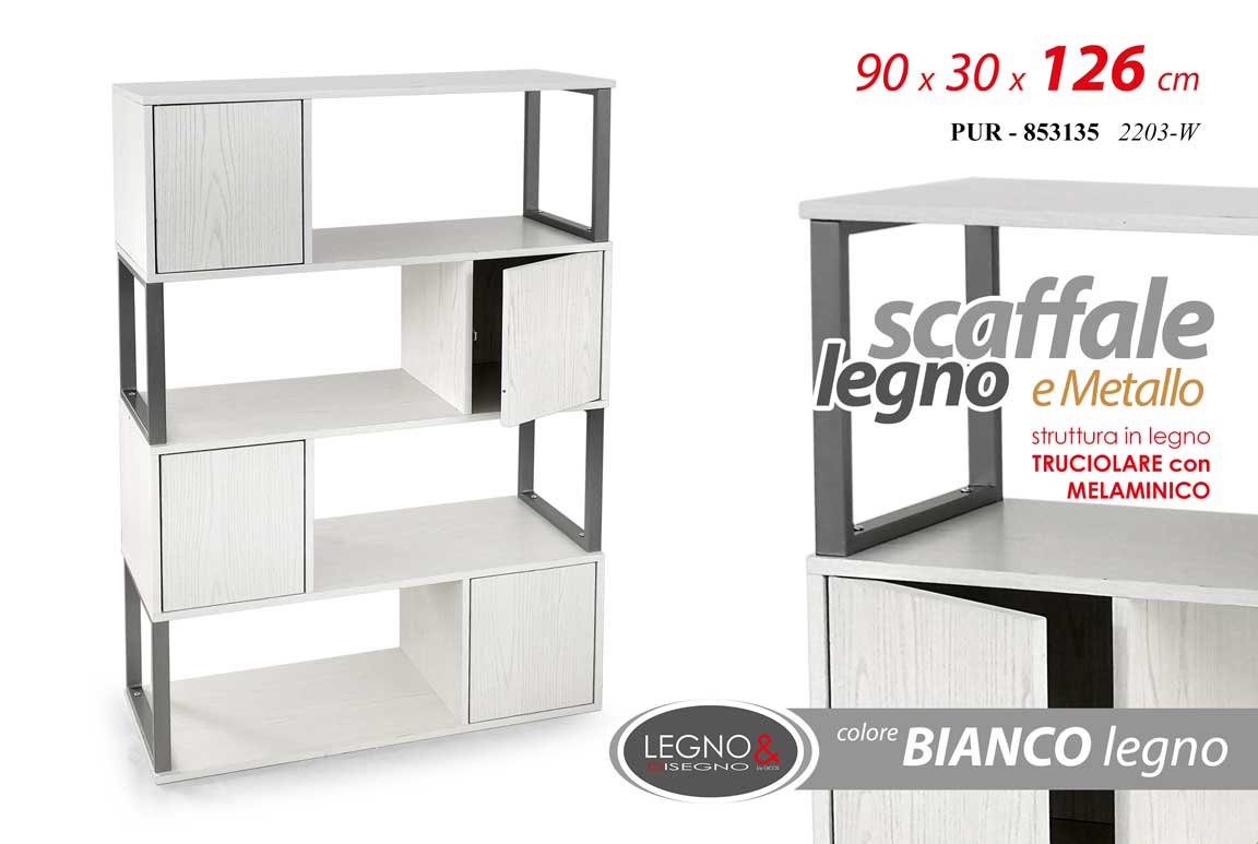 8025569853135 SCAFFALE LIBRERIA METALLO 4 RIPIANI LEGNO MODERNO CUBO ARMADIO 126*90*30 cm - immagine 1