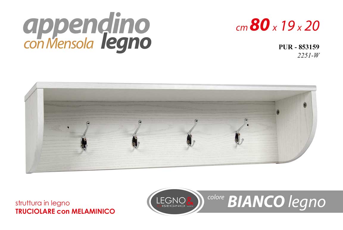 8025569853159 APPENDI ABTI APPENDINO PARETE PENSILE MENSOLA GANCI METALLO LEGNO 80*19*H20 CM - immagine 1