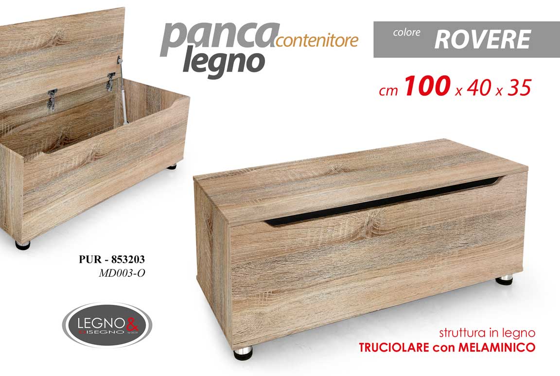 8025569853203 BAULE Cassapanca MOBILE CONTENITORE MODERNO PORTA OGGETTI ROVERE 100*40*h35 cm - immagine 1