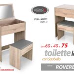 TAVOLO CONTENITORE CONSOLLE TRUCCO SPECCHIO TOILETTE SGABELLO ROVERE h75*60*40cm