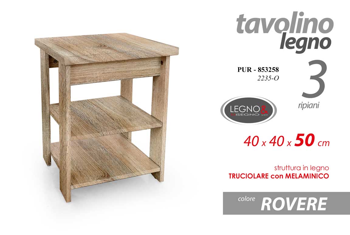 8025569853258 TAVOLINO TAVOLO DIVANO RIPIANI SALOTTO CUCINA BAGNO ROVERE LEGNO 40*40*H50CM - immagine 1