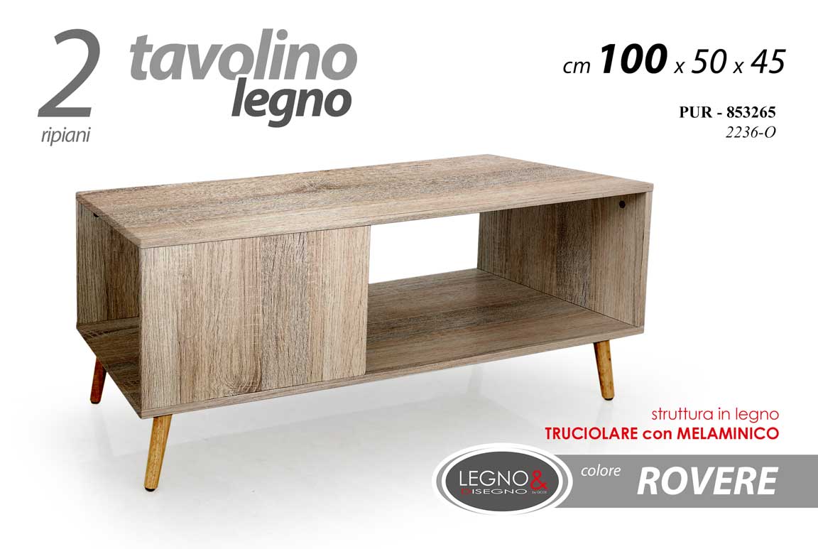 8025569853265 TAVOLINO SALOTTO DIVANO PORTA TV CAFFè MODERNO ROVERE PIEDI LEGNO 100*50*h45 cm - immagine 1