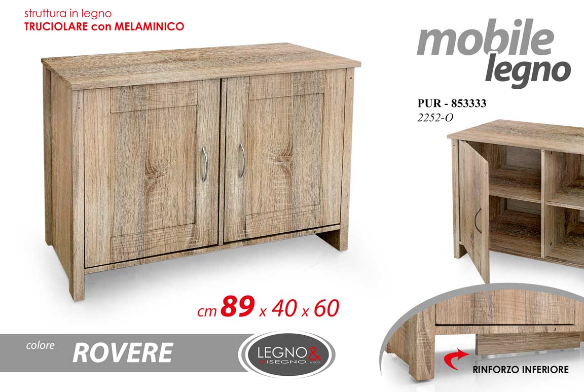 8025569853333 MOBILE BASSO ARMADIO 2 ANTE RIPIANI CUCINA SALOTTO ROVERE LEGNO 89*40*h60CM - immagine 1