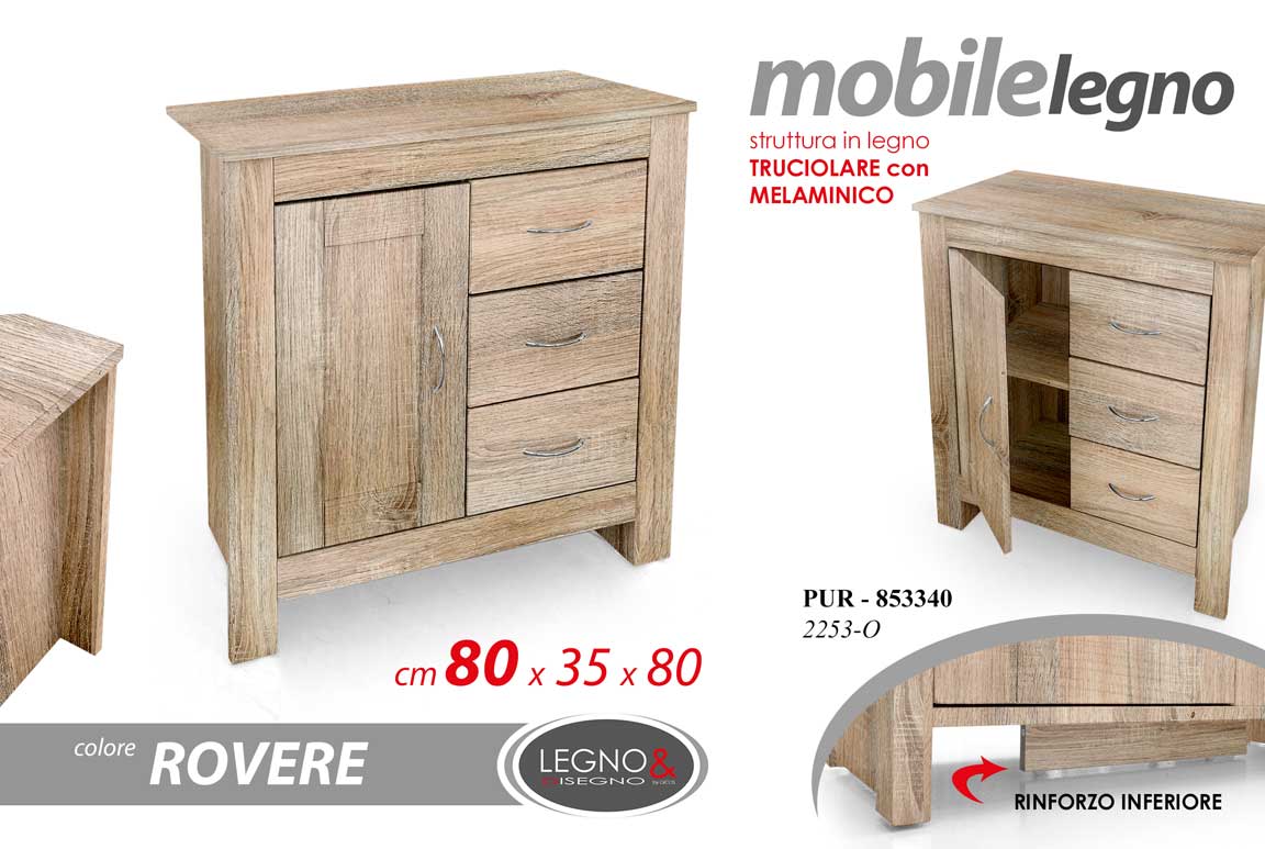 8025569853340 MOBILE MOBILETTO ARMADIO SALOTTO UFFICIO ANTE RIPIANI CASSETTI ROVERE h 80*80*35 - immagine 1