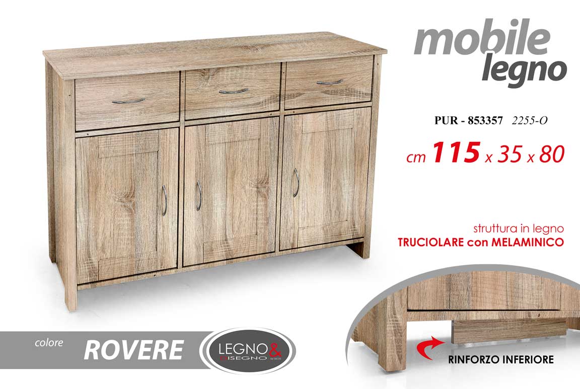 8025569853357 MOBILE CREDENZA MODERNO CUCINA SALOTTO LIBRERIA ARMADIO ROVERE SBIA 115*35*H80CM - immagine 1
