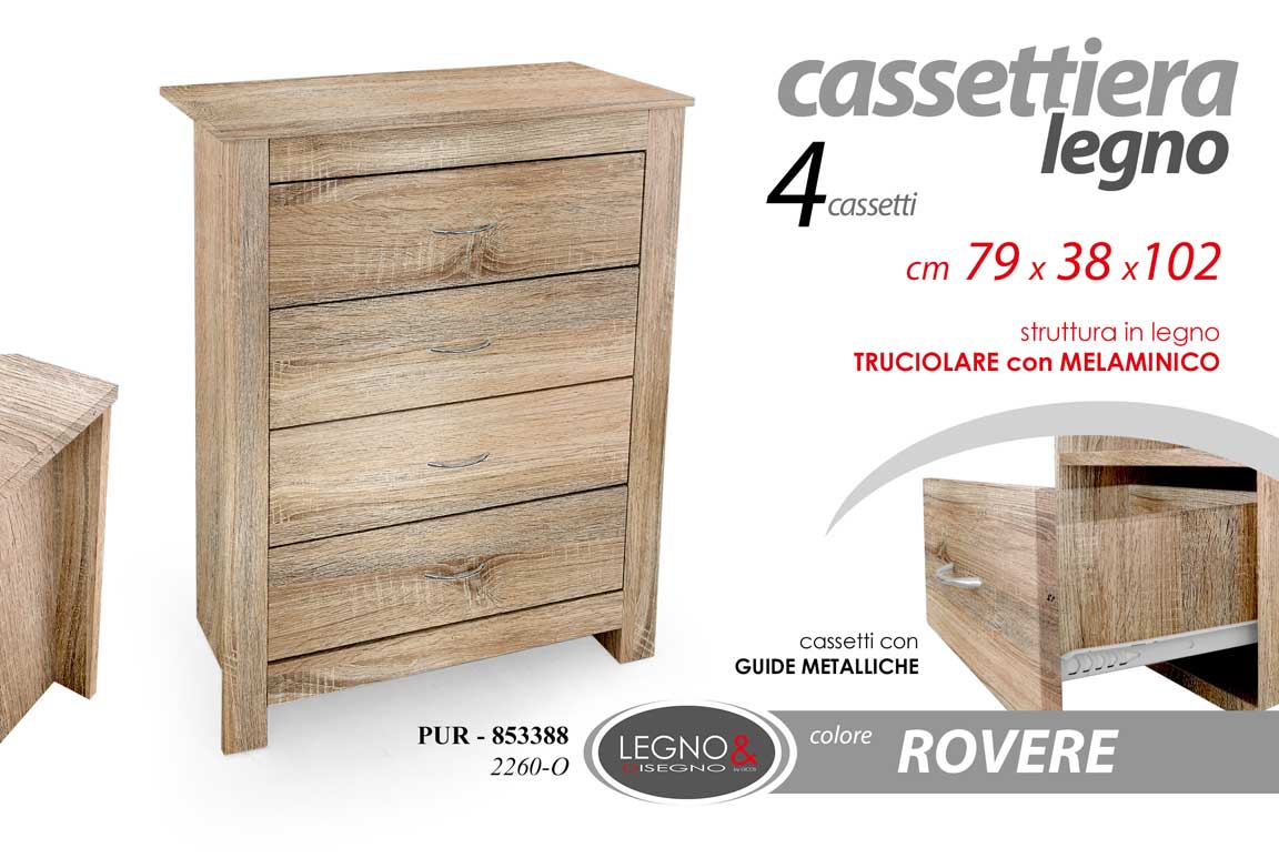 8025569853388 Cassettiera MODERNA 4 CASSETTI CAMERA UFFICIO SALOTTO ROVERE LEGNO 102*79*38 - immagine 1