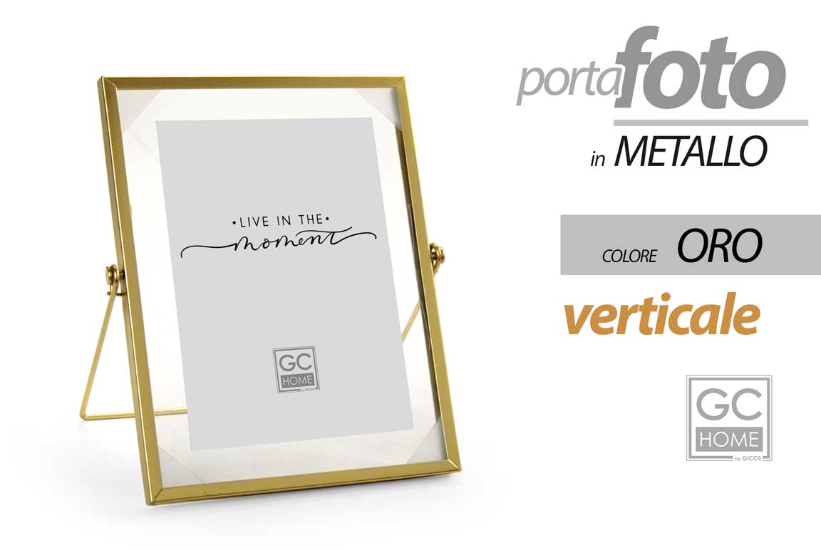 8025569853531 CORNICE PORTA FOTO DA TAVOLO VERTICALE METALLO COLOR ORO STILE MODERNO 20*25 CM - immagine 1