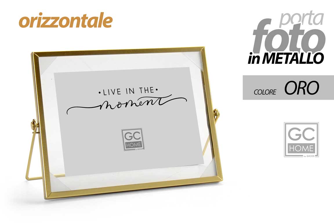 8025569853555 CORNICE PORTA FOTO DA TAVOLO ORIZZONTALE METALLO COLOR ORO STILE MODERNO 18*13CM - immagine 1