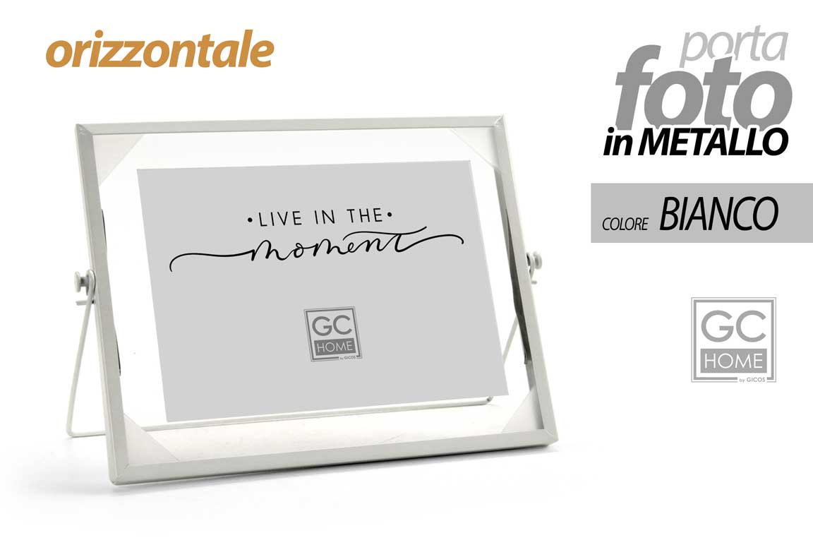 8025569853616 CORNICE PORTA FOTO DA TAVOLO ORIZZONTALE METALLO BIANCO STILE MODERNO 18*13 CM - immagine 1