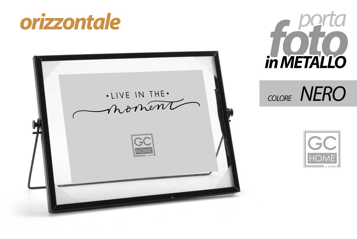 8025569853678 CORNICE PORTA FOTO DA TAVOLO ORIZZONTALE METALLO NERO STILE MODERNO 18*13 CM - immagine 1