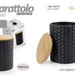 Barattolo cucina tondo ceramica nero moderno tappo legno design rilievo 13 cm