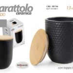 BARATTOLO NERO ERMETICO CERAMICA MODERNO TAPPO LEGNO CUCINA OV 17*13 cm